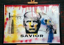 TRUMP/SAVIOR#2 print&spraypaint on canvas / Kunstdruck, Siebdruck mit Sprühfarbe