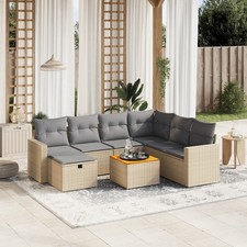 8-tlg. Garten-Sofagarnitur mit Kissen Beige Poly Rattan