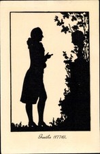 Scherenschnitt Ak Goethe, Büste, Garten - 4424862