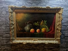 Schönes Ölgemälde Obststilleben auf Holz mit vergold. Rahmen sig. Vlent