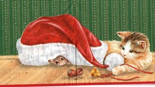 2 lose Lunch Servietten Napkins Weihnachtsmütze Maus Katze green rarität
