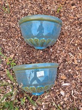 2 x Blumentopf Wandgefäß Halbschale Wandampel Wandtopf Keramik Pflanztopf d grün