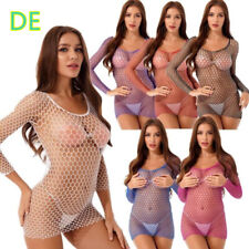 DE Damen Netzkleid Netz-Top Fishnet Dessous Minikleid Elastisch Bodystockings  