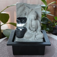 LED Wasser Spiel Tisch Brunnen grau Feng Shui Buddha Design Schlaf Zimmer Deko