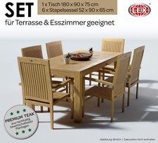 Teak Gartensitzgruppe Teakholz 6xSessel Tisch 180x90 cm Gartenmöbel Esszimmer