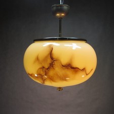 Antike Hängelampe Ø 30cm Art Deco Deckenlampe von 1942 Mehrfarbiger Glasschirm
