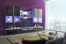 Wohnwand Anbauwand Wohnzimmer Schrankwand Hochglanz AURA II LED weiß schwarz 07