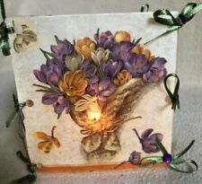 Windlicht, Tischlicht, Serviettentechnik, Tischdeko, Motiv: Krokusstrauß