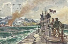 Künstler-AK Kriegsmarine, U-Boot, Eismeer -Beschießung v. Alexandrowsk -1917 gl.
