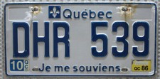 Quebec Nummernschild Kanada Kennzeichen 1986 License Plate Canada DHR 539