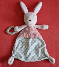 TOPOMINI SCHMUSETUCH * HASE GRÜN MIT PUNKTE MIT BEIßRING * UNBESCHMUST *