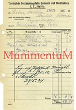 Tierärztliche Verrechnungsstelle Pommern + Mecklenburg STETTIN 1941 Rechnung