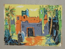 Casbah du Dadès - Gabriel Carriat-Rolant Gouache Orient Architektur Genre 1960