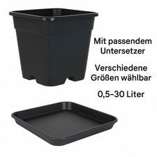 Blumentopf Pflanzkübel Schwarz Kunststoff mit Untersetzer 0,5L 1L 7L 11L 18L 25L