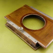 antike HOLZ OBJEKTIVBRETT KAMERA GLOBICA Messingplatte 8x10 Großformat ☆☆☆