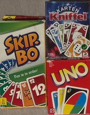 3x Kartenspiele Konvolut - UNO, Skip Bo & Karten Kniffel - Kinder-Familienspiele