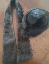 Damen-Pelzkragen SCHAL und HUT,  Echt Nerz,  Rarität, Dunkelbraun 