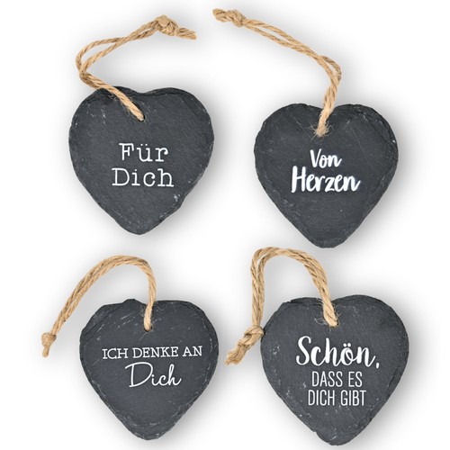 Schieferherzen deko spruch 4er - schieferherzen,