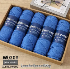 Alpaka Wolle Alpaca 5 x 100g 500g NS 4-5mm Strickgarn weich zum Stricken blau