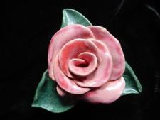 Keramik , rosa Rose mit Blatt-