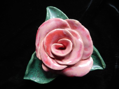 Keramik rosa rose - mit, blatt-