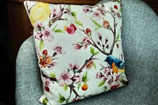 "BIRDS III."  VollKissen  Federn  Naturmotiv Vögel Kirsche  45x45 cm  BW  Leinen