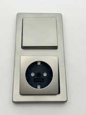 Gira 021233 System E21 Edelstahl 2-fach Rahmen + Wippe + Abdeckung Steckdose Set