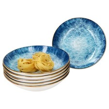 Marina 6er Set Suppenteller blau 450ml Porzellan Teller tief Pasta Ozean maritim