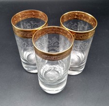 3 x Murano Medici Longdrink Gläser Goldrand Ätzgravur Wassergläser Handarbeit