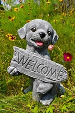 Steinfigur Willkommen Hund