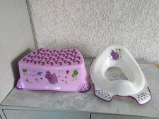 2er Set Hippo Kindertoilettensitz WC Aufsatz & Hocker/Fußbank Pink/Flieder/Weiß