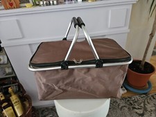 Alu Picknickkorb faltbarer Einkaufskorb mit Deckel - Braun - 47x27,5x23 cm