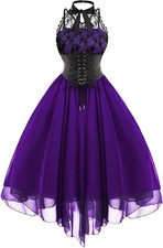 kinstell Damen Ärmelloses Gothic Korsett Kleid Vintage Floral Spitze Cocktail