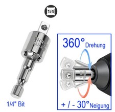 1/4" 360° Gelenk Bit Akku Schrauber Bit Adapter 1/4" auf 1/4" Nuss Aufnahme