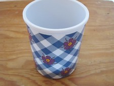 RICE Becher Melamin Karo blau mit Blumen RAR in Top Zusand