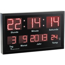 Lunartec LED-Funk-Tisch- und Wanduhr mit Datum und Temperatur, 412 rote LEDs
