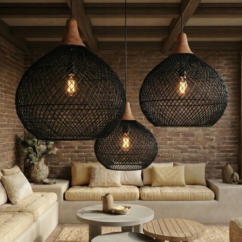 Rattan lampenschirm schwarz - lampenschirm,
