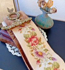 Vintage handgefertigte dänische Blumen Wildblumen Regenbogen Stickerei Kreuzstich Glockenzug