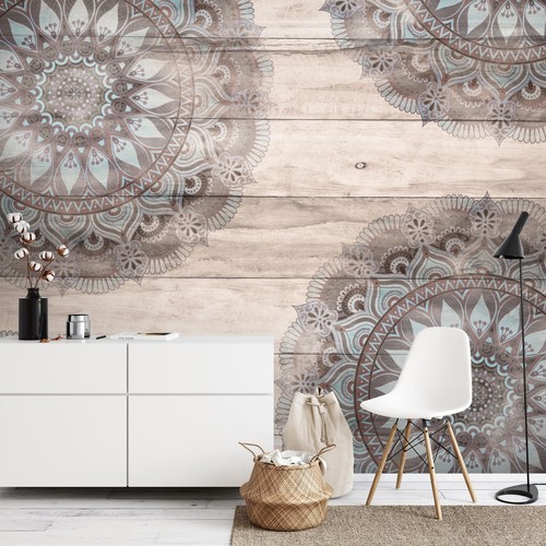 Fototapete holzwand mandala - holzwand,