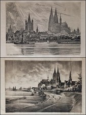 2 alte Lithographien Radierung