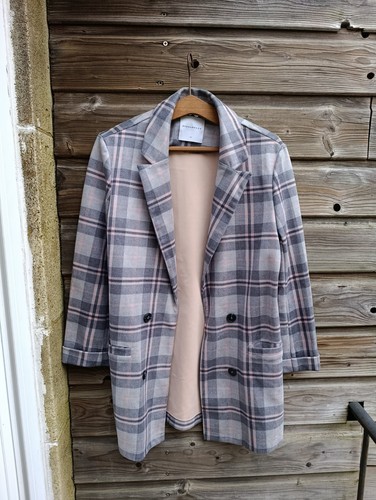 Longjacke grau rosa kariert - grau-rosa,