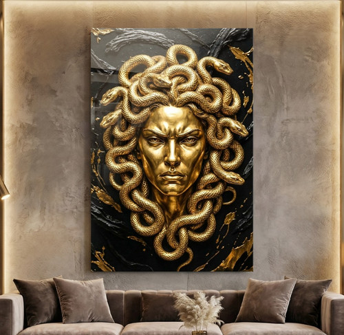 Wandbild golden medusa - wandbild,