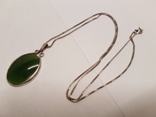 Jade Anhänger 3,5cm x 2,2cm Silber 835 + Punze FS + 925 Silber Kette 60cm