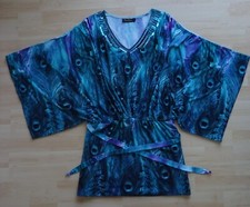 Tunika Minikleid Kaftan Longbluse Gr.40 petrol Pfauenfeder Batik lila Ibiza