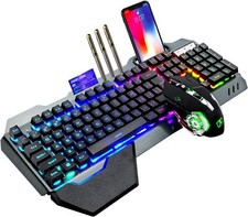 Kabellos RGB-Gaming-Tastatur und -Maus Wiederaufladbare Metallplatte für PC MAC