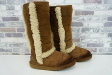 UGG AUSTRALIA MÄDCHEN FELL LEDER BOOTS STIEFEL CAMEL DUNKELBRAUN 33