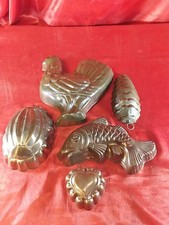 5 Alte Gugelhupf Form Backform Huhn ? Herz ♥ Fisch Kupfer Verzinkt Gemarkt(5694