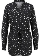 Viskose-Longbluse mit Tunnelzug Gr. 38 Schwarz Wollweiß Langarm Long-Bluse Neu*