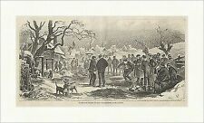 Eisschießen im bairischen Wald Sundblad Eisstock Sport Hunde Holzstich E 12170