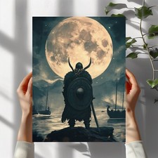 Wikinger bei Vollmond Poster